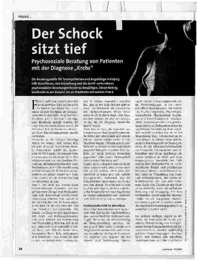 Vorschauseite 1: Der Schock sitzt tiefPsychosoziale Beratung von Patienten mit der Diagnose Krebs