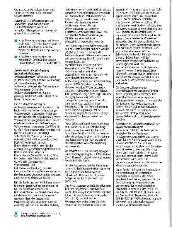 Vorschauseite 4: Neufassung der Norm DIN 19 643 „Aufbereitung von Schwimmund Badebeckenwasser Die wichtigsten Änderungen im Überblick mit Kommentar