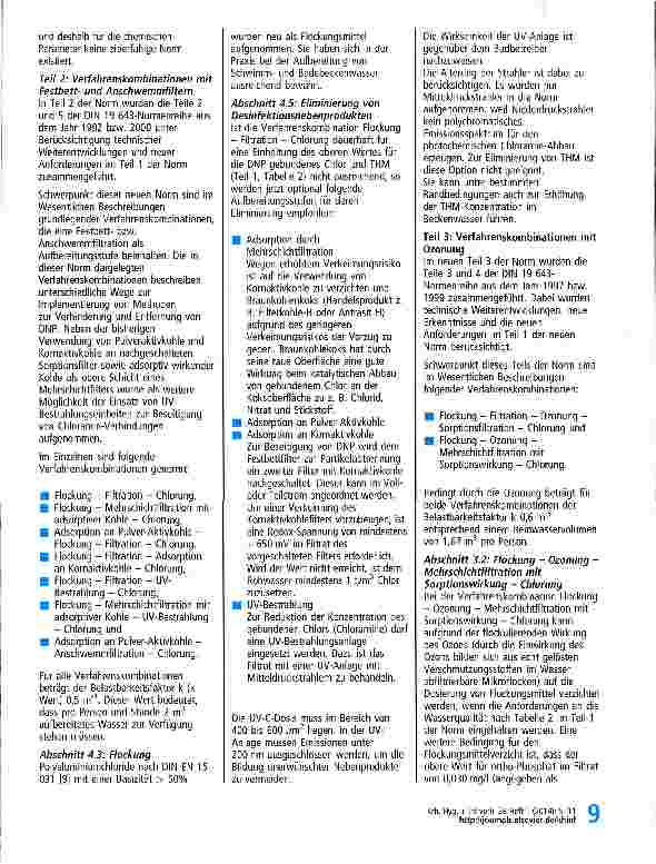 Vorschauseite 5: Neufassung der Norm DIN 19 643 „Aufbereitung von Schwimmund Badebeckenwasser Die wichtigsten Änderungen im Überblick mit Kommentar