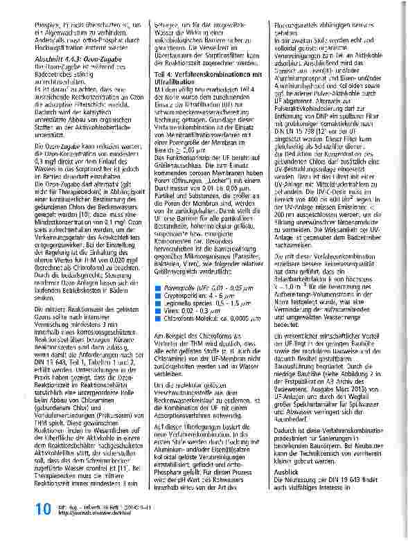 Vorschauseite 6: Neufassung der Norm DIN 19 643 „Aufbereitung von Schwimmund Badebeckenwasser Die wichtigsten Änderungen im Überblick mit Kommentar