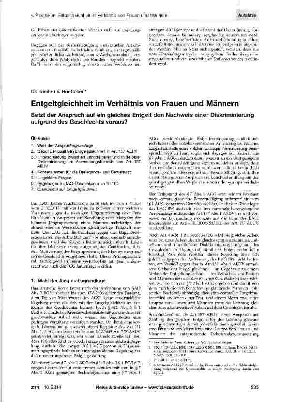 Vorschauseite 1: Entgeltgleichheit im Verhältnis von Frauen und Männern