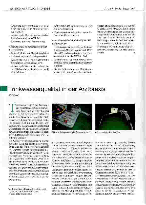 Vorschauseite 1: Trinkwasserqualität in der Arztpraxis