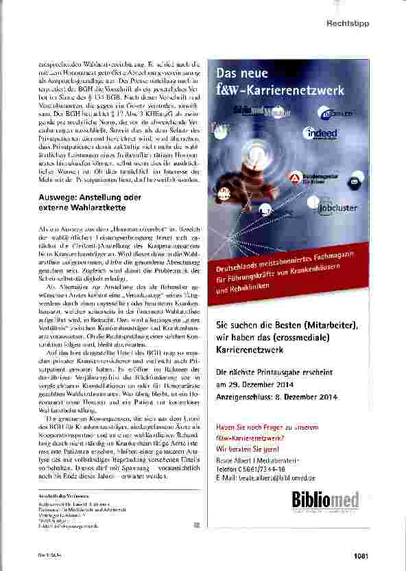 Vorschauseite 2: BGH: Honorararzt ist kein Wahlarzt