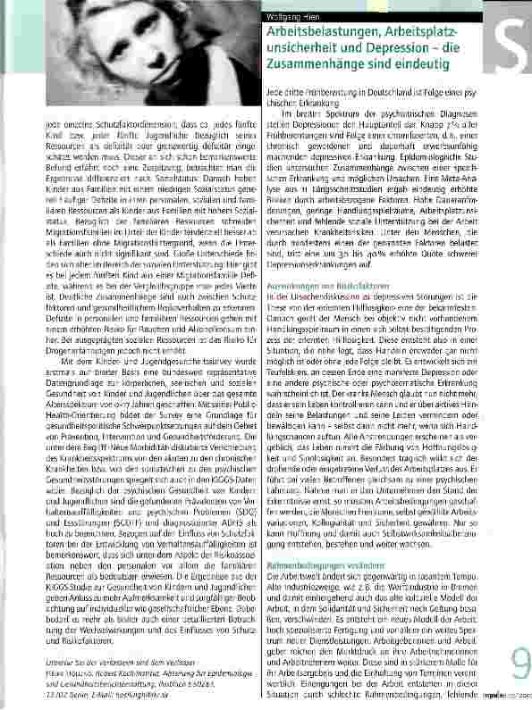 Vorschauseite 1: Arbeitsbelastungen, Arbeitsplatzunsicherheit und Depression - die Zusammenhänge sind eindeutig