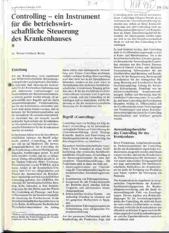 Vorschauseite 1: Controlling - ein Instrument für die betriebswirtschaftliche Steuerung des Krankenhauses