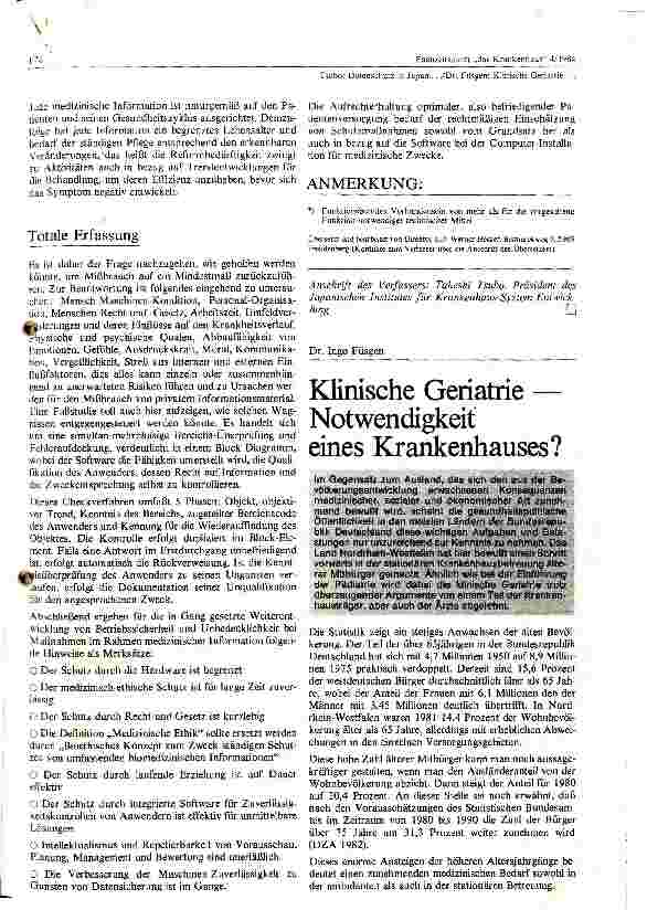 Vorschauseite 1: Klinische Geriatrie -- Notwendigkeit eines Krankenhauses