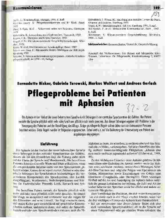Vorschauseite 1: Pflegeprobleme bei Patienten mit Aphasien