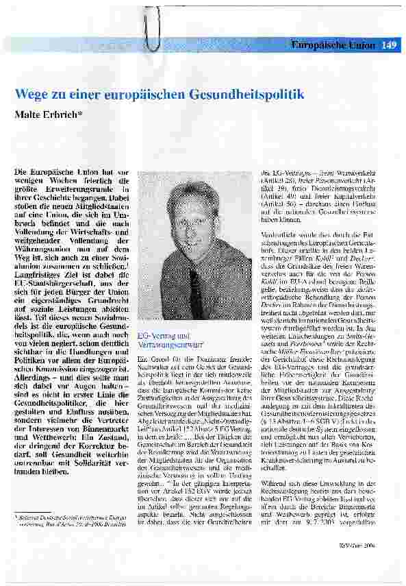 Vorschauseite 1: Wege zu einer europäischen Gesundheitspolitik