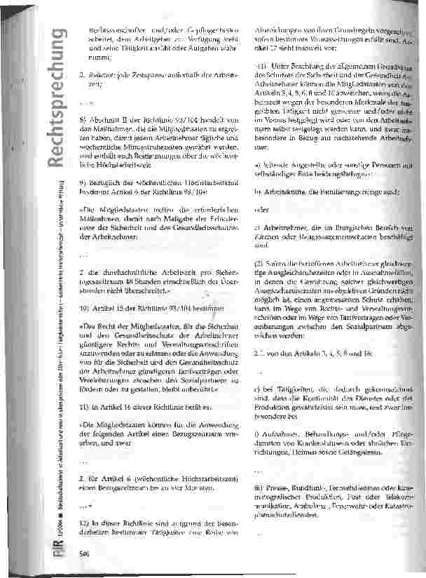 Vorschauseite 3: Bereitschaftsdienst ist Arbeitszeit und zwar in allen privaten oder öffentlichen Tätigkeitsbereichen -wöchentliche Höchstarbeitszeit - unmittelbare Wirkung