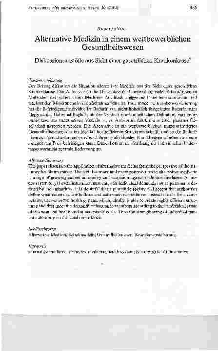 Vorschauseite 1: Alternative Medizin in einem wettbewerblichen Gesundheitswesen