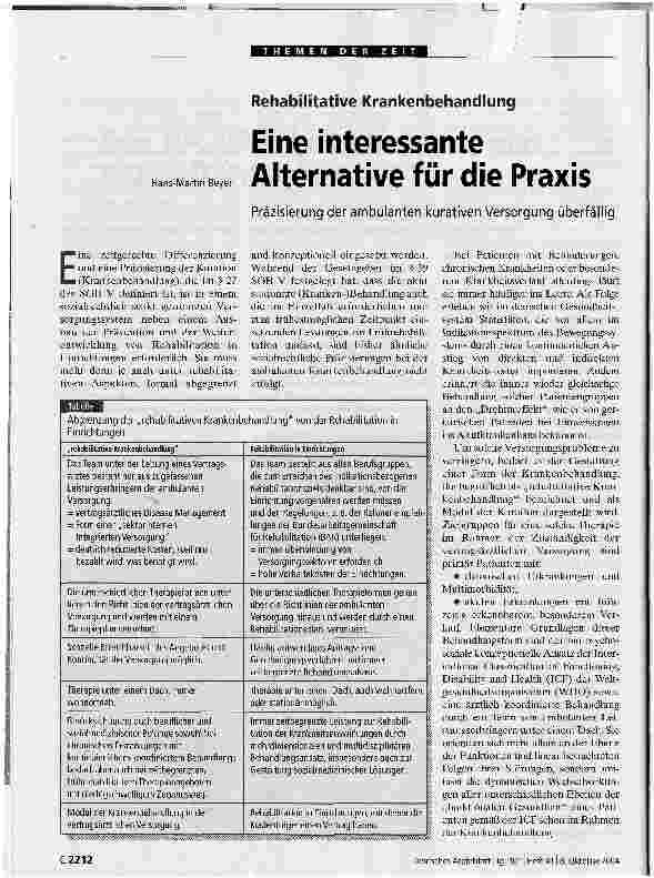 Vorschauseite 1: Eine interessante Alternative für die PraxisPräzisierung der ambulanten kurativen Versorgung überfällig