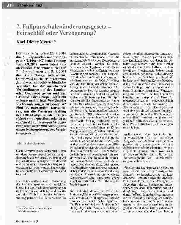 Vorschauseite 1: 2. Fallpauschalenänderungsgesetz -Feinschliff oder Verzögerung?