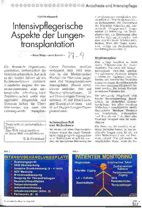 Vorschauseite 1: Intensivpflegerische Aspekte der Lungentransplantation Neue Wege - neue Trends