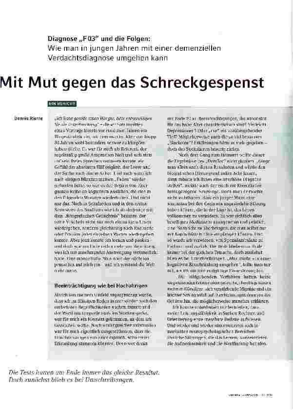 Vorschauseite 1: Mit Mut gegen das Schreckgespenst