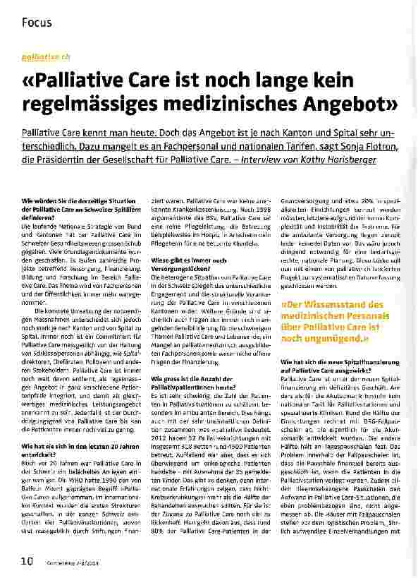 Vorschauseite 1: «Palliative Care ist noch lange kein regelmässiges medizinisches Angebot»