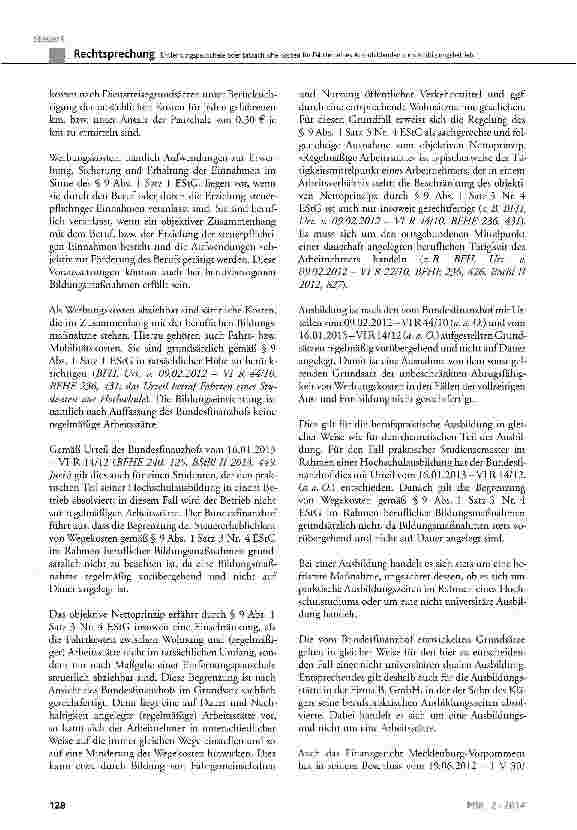 Vorschauseite 2: Entfernungspauschale oder tatsächliche Kosten für Fahrten eines Auszubildenden zum Ausbildungsbetrieb EStG 2011 § 32 Abs. 4 Satz 2; EStC § 9 Abs. 1 Satz 3 Nr. 4