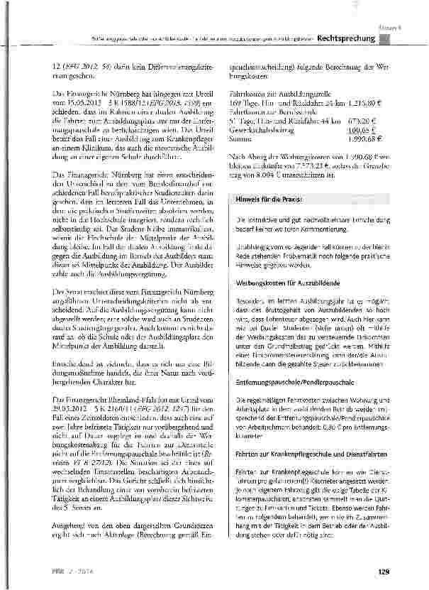 Vorschauseite 3: Entfernungspauschale oder tatsächliche Kosten für Fahrten eines Auszubildenden zum Ausbildungsbetrieb EStG 2011 § 32 Abs. 4 Satz 2; EStC § 9 Abs. 1 Satz 3 Nr. 4