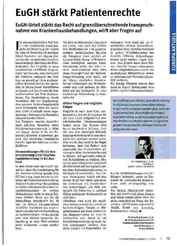 Vorschauseite 1: EuGH stärkt Patientenrechte