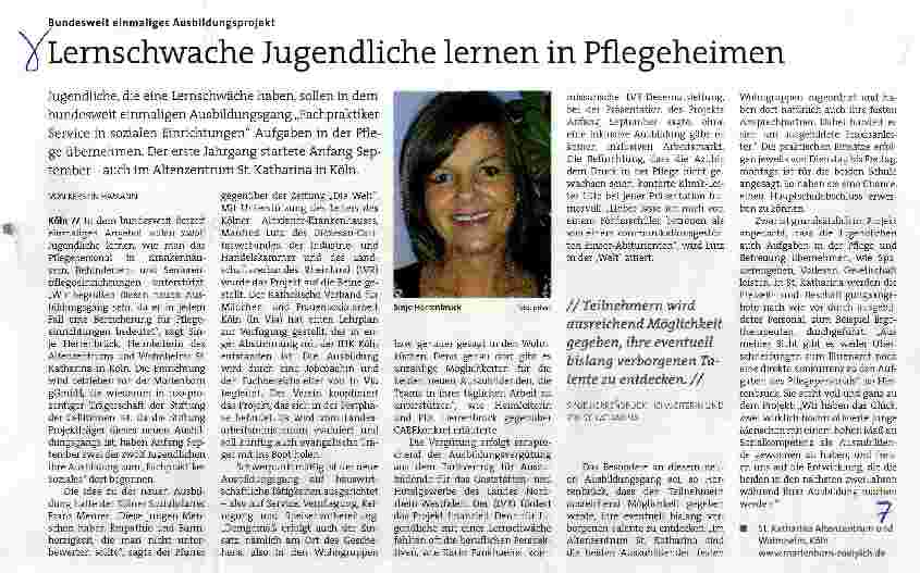 Vorschauseite 1: Lernschwache Jugendliche lernen in Pflegeheimen