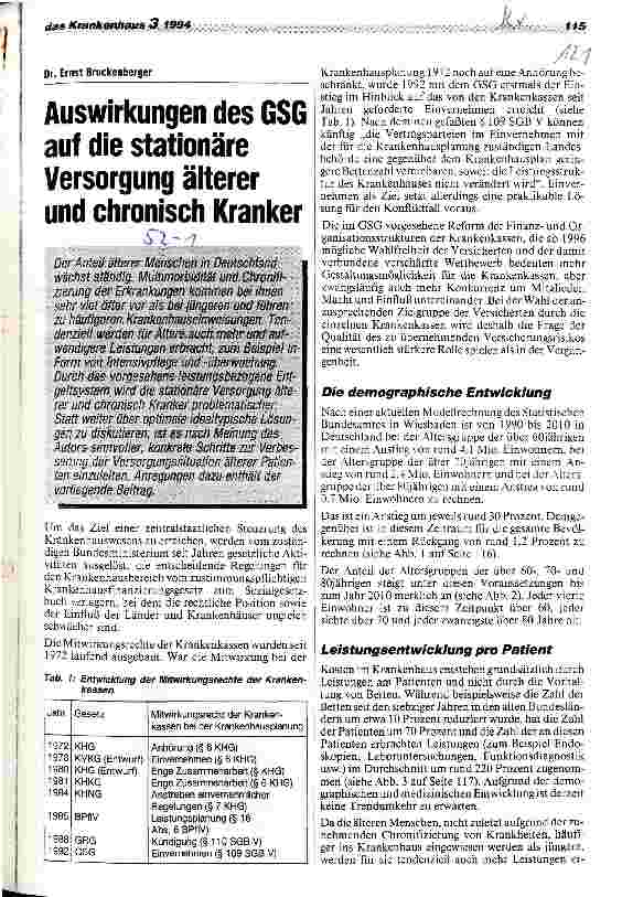 Vorschauseite 1: Auswirkungen des GSG auf die stationäre Versorgung älterer und chronisch Kranker