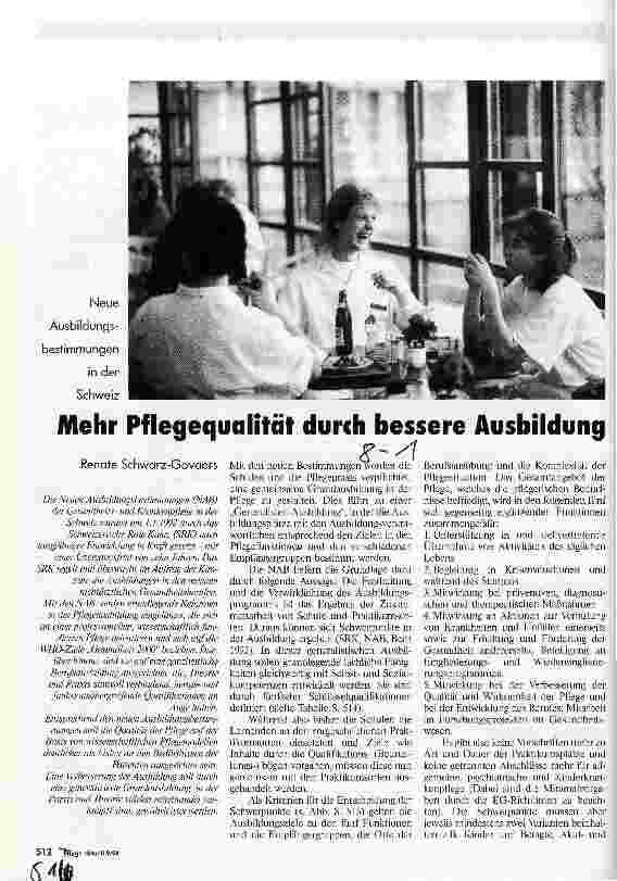 Vorschauseite 1: Mehr Pflegequalität durch bessere Ausbildung Neue Ausbildungsbestimmungen in der Schweiz