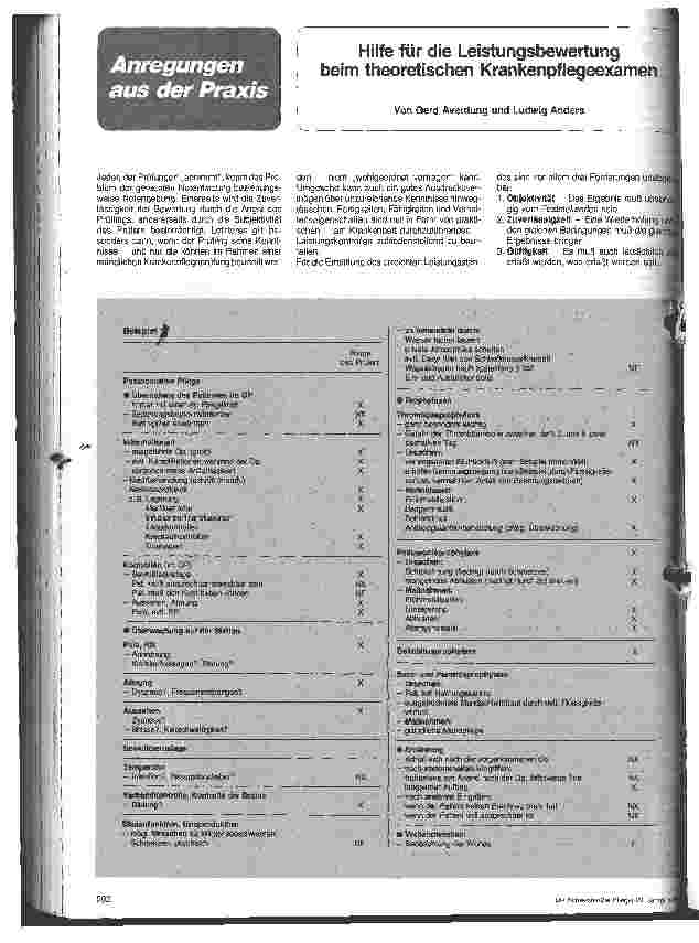 Vorschauseite 1: Hilfe für die Leistungsbewertung beim theoretischen Krankenpflexamen
