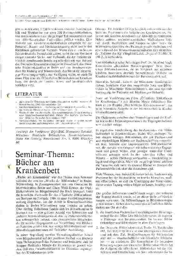 Vorschauseite 1: Seminar Thema : Bücher am Krankenbett