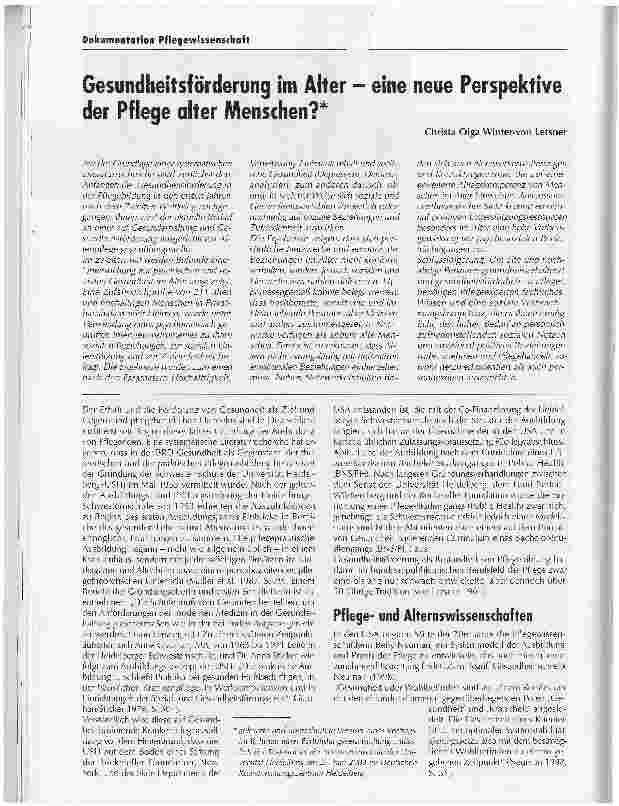 Vorschauseite 1: Gesundheitsförderung im Alter - eine neue Perspektive der Pflege alter Menschen?