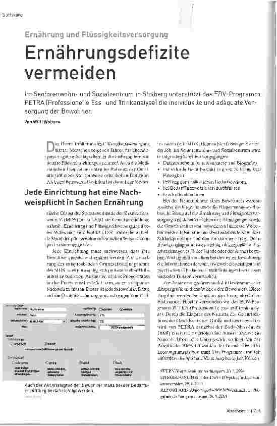 Vorschauseite 1: Ernährungsdefizite vermeiden. Ernährung und Flüssigkeitsversorgung