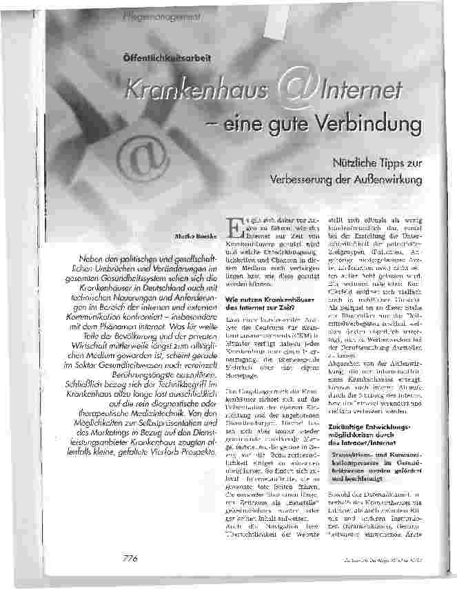Vorschauseite 1: Krankenhaus@Interneteine gute VerbindungNützliche Tipps zur Verbesserung der Außenwirkung