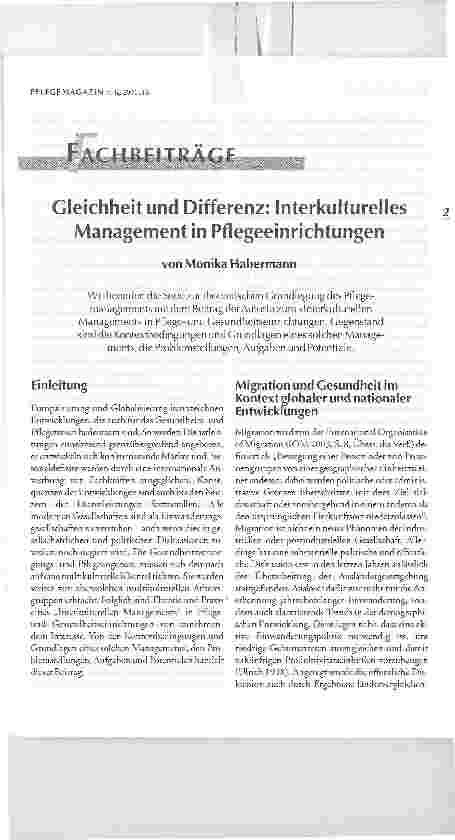 Vorschauseite 1: Gleichheit und Differenz: Interkulturelles Management in Pflegeeinrichtungen