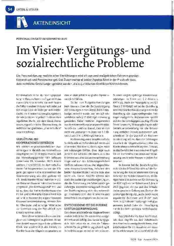 Vorschauseite 1: Im Visier: Vergütungsund sozialrechtliche Probleme