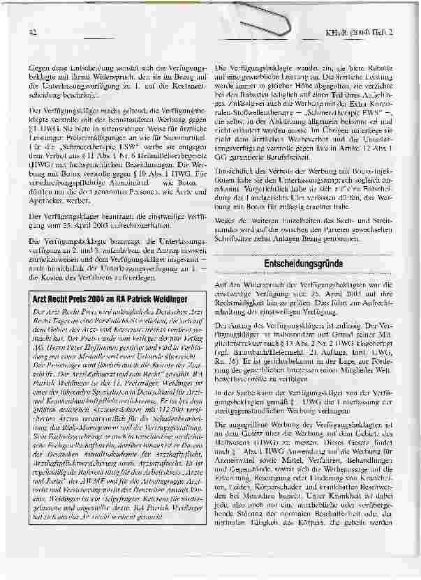 Vorschauseite 2: Verbot von Frühlingsrabatten auf SchönheitsoperationenLandgericht Frankfurt (Oder), Urteil vom 24. Juli 2003 - 32 O 43/03