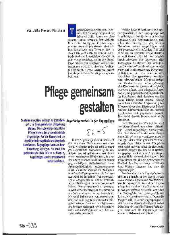 Vorschauseite 1: Pflege gemeinsam gestalten Angehörigenarbeit in der Tagespflege