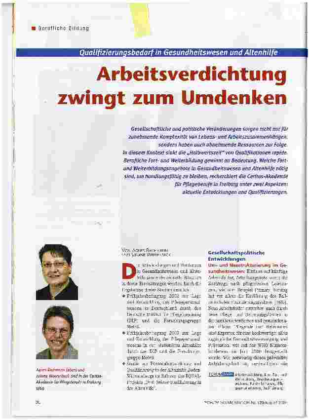Vorschauseite 1: Qualifizierunqsbedarf in Gesundheitswesen und AltenhilfeArbeitsverdichtung zwingt zum Umdenken