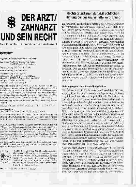 Vorschauseite 2: Haftungsrechtliche Aspekte bei der ärztlichen Arzneimittelverordnung und Arzneimittelanwendung