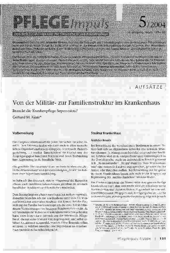 Vorschauseite 1: Von der Militärzur Familienstruktur im KrankenhausBraucht die Krankenpflege Supervision?