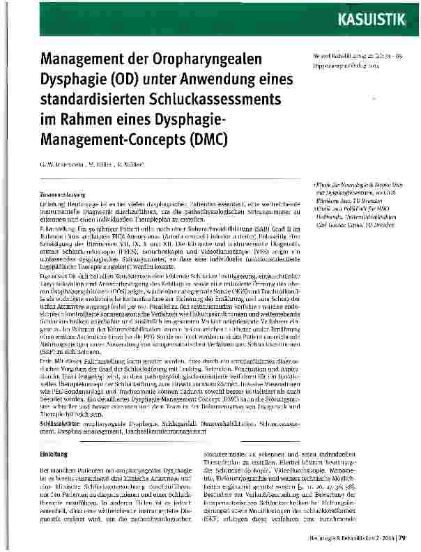 Vorschauseite 1: Management der Oropharyngealen Dysphagie (OD) unter Anwendung eines standardisierten Schluckassessments im Rahmen eines Dysphagie-Management-Concepts (DMC)