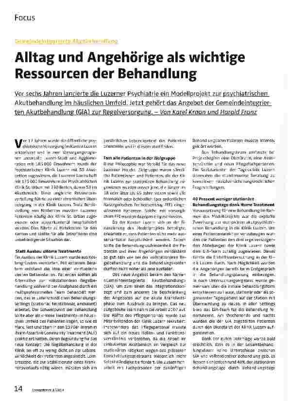 Vorschauseite 1: Gemeindeintegrierte AkutbehandlungAlltag und Angehörige als wichtige Ressourcen der Behandlung