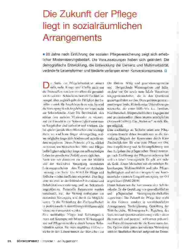 Vorschauseite 1: Die Zukunft der Pflege liegt in sozialräumlichen Arrangements