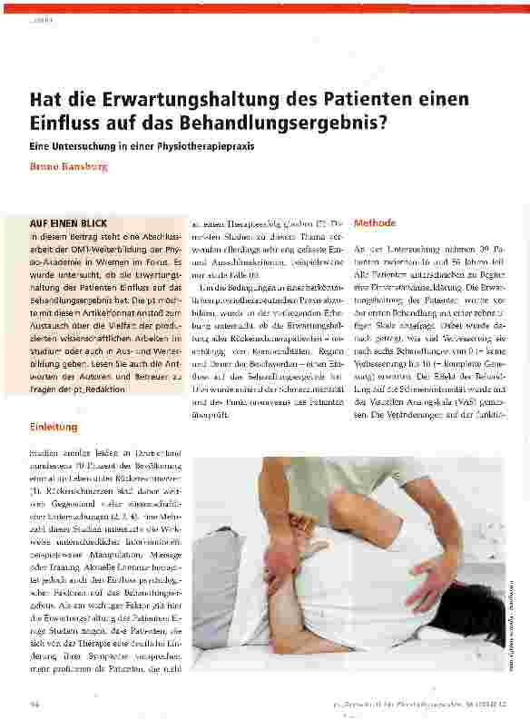 Vorschauseite 1: Hat die Erwartungshaltung des Patienten einen Einfluss auf das Behandlungsergebnis?