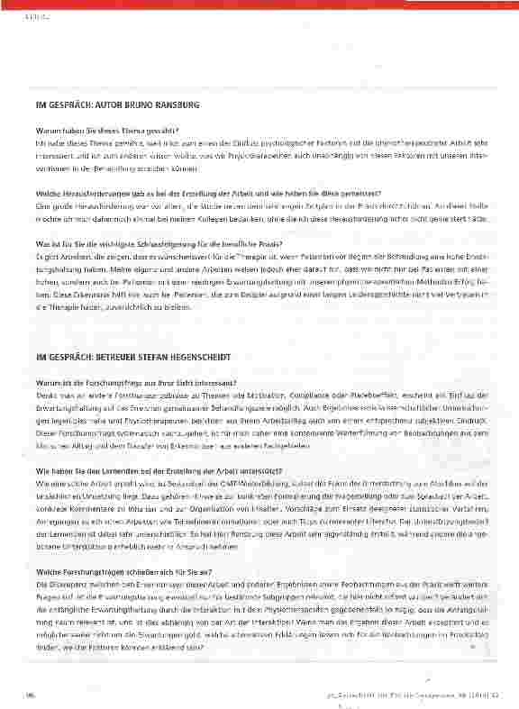 Vorschauseite 3: Hat die Erwartungshaltung des Patienten einen Einfluss auf das Behandlungsergebnis?