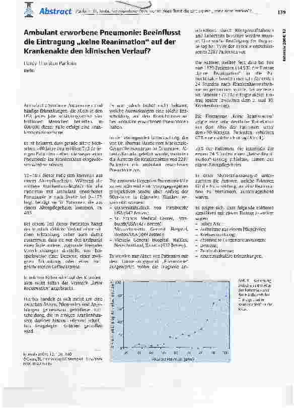 Vorschauseite 1: Ambulant erworbene Pneumonie: Beeinflusst die Eintragung keine Reanimation4 auf der Krankenakte den klinischen Verlauf?