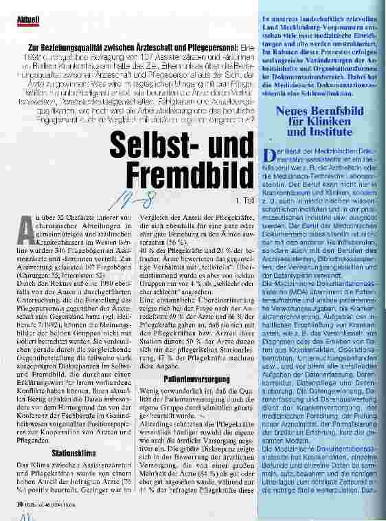 Vorschauseite 1: Selbstund Fremdbild 1. Teil Zur Beziehungsqualität zwischen Ärzteschaft und Pflegepersonal