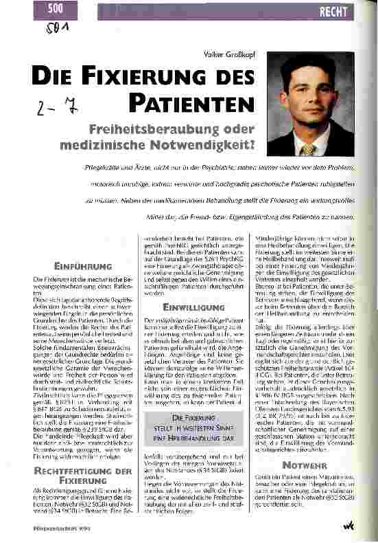 Vorschauseite 1: Die Fixierung des Patienten Freiheitsberaubung oder medizinische Notwendigkeit?