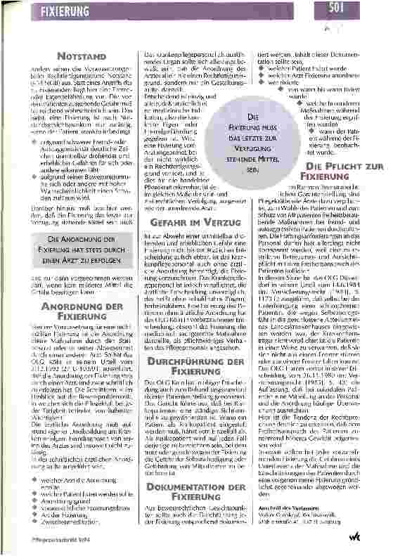 Vorschauseite 2: Die Fixierung des Patienten Freiheitsberaubung oder medizinische Notwendigkeit?