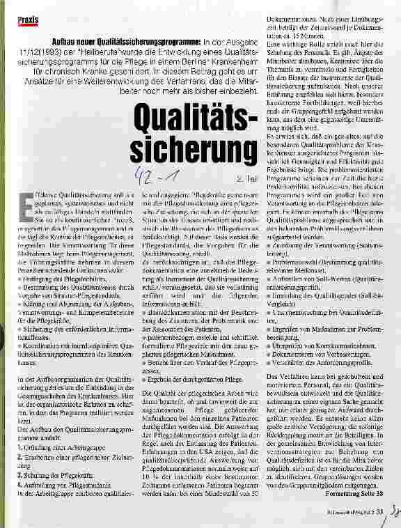 Vorschauseite 1: Qualitässicherung 2. Teil Aufbau neuer Qualitätssicherungsprogramme