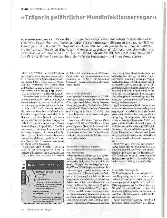 Vorschauseite 1: Trägerin gefährlicher MundinfektionserregenOrale Mikrobiologie für Hebammen