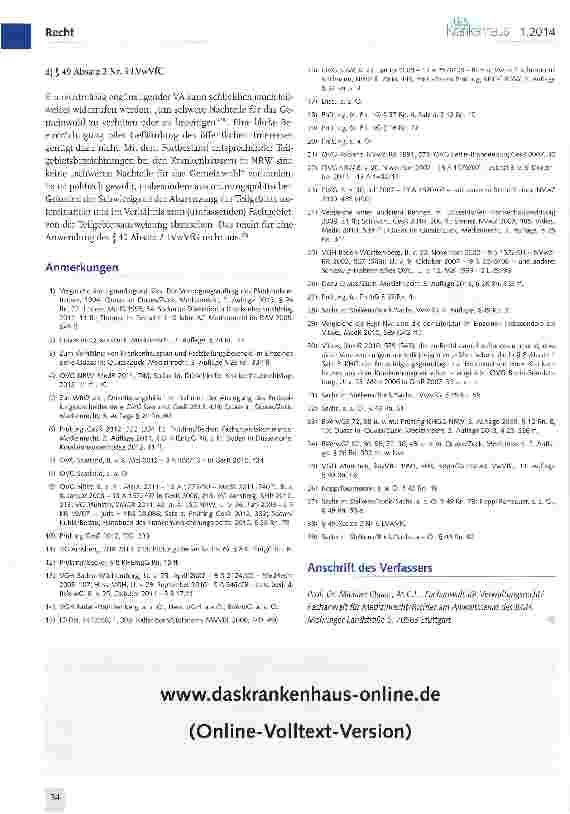 Vorschauseite 6: Zum Widerruf von Teilgebietsbezeichnungen im Rahmen des Versorgungsauftrags eines Krankenhauses