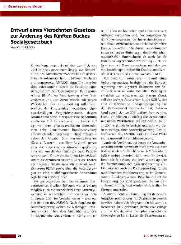 Vorschauseite 1: Entwurf eines Vierzehnten Gesetzes zur Änderung des Fünften Buches Sozialgesetzbuch